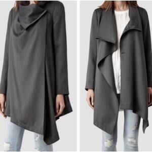 All Saints Aiko Monument Coat Grey Drape Asymmetric Size Small